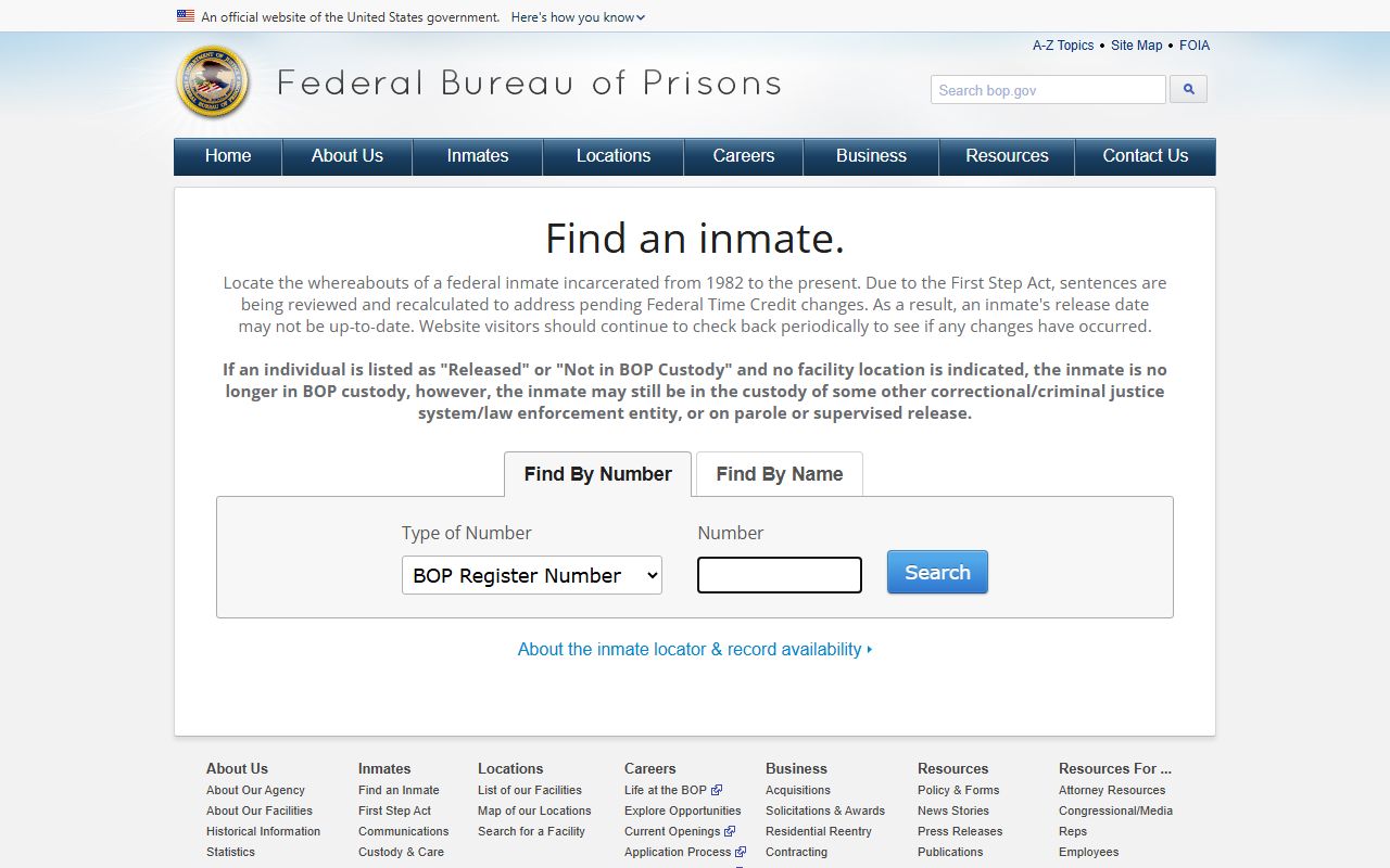 Brown County federal inmate search fallback through the BOP locator