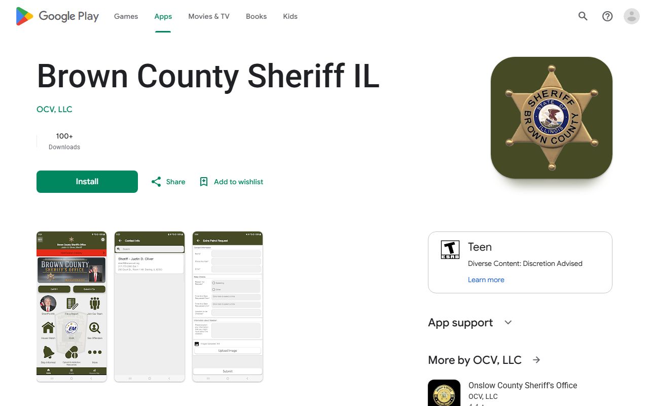 Brown County Sheriff IL app listing for public safety information and tips
