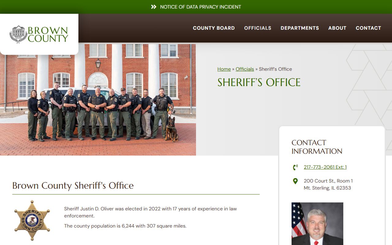 Brown County Sheriff's Office jail custody records page screenshot