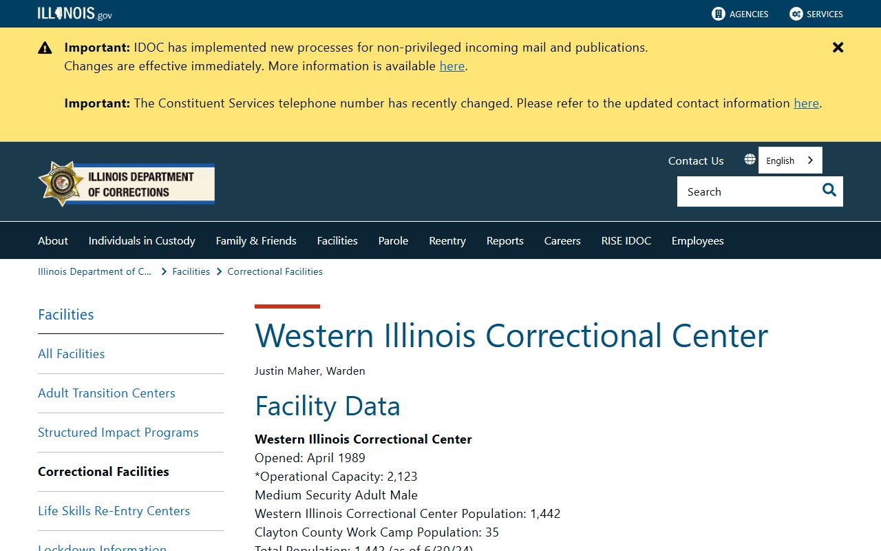 Brown County inmate population data for Western Illinois Correctional Center